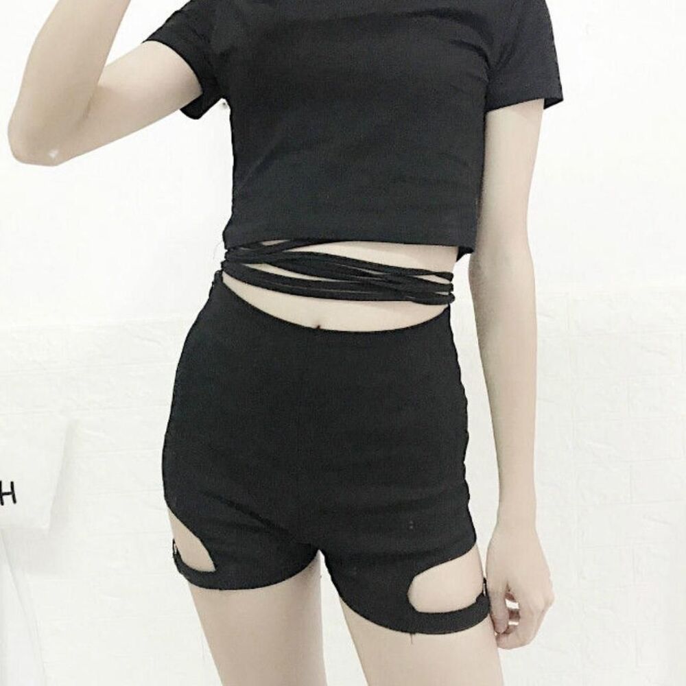 Stretchy Black Cutout Shorts